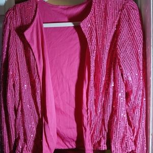 Pink Sequin Open Front Cardigan